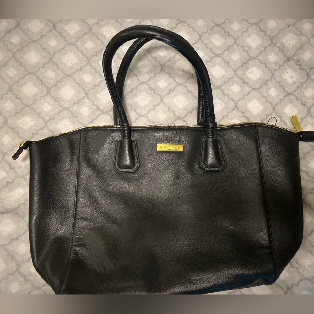 Large black leather tote purse